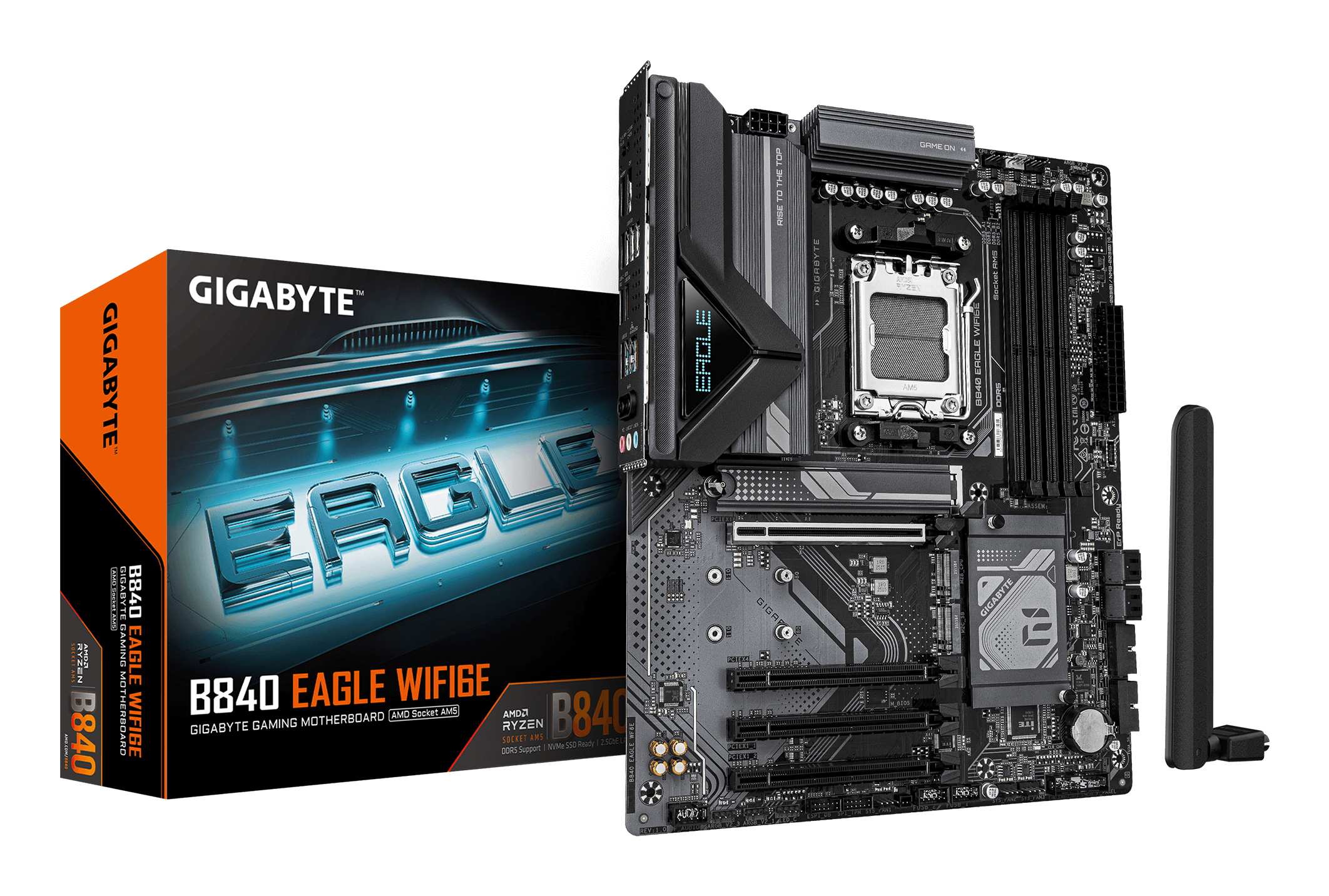B840 EAGLE WIFI6E Carte Mère - Processeurs AMD Ryzen 9000, VRM 8+2+2 phases, jusqu’à 8200MHz DDR5(O.C), 2xPCIe 4.0 + 1xPCIe 3.0 M.2, Wi-Fi 6E, LAN 2.5GbE, USB 3.2 Gen 2