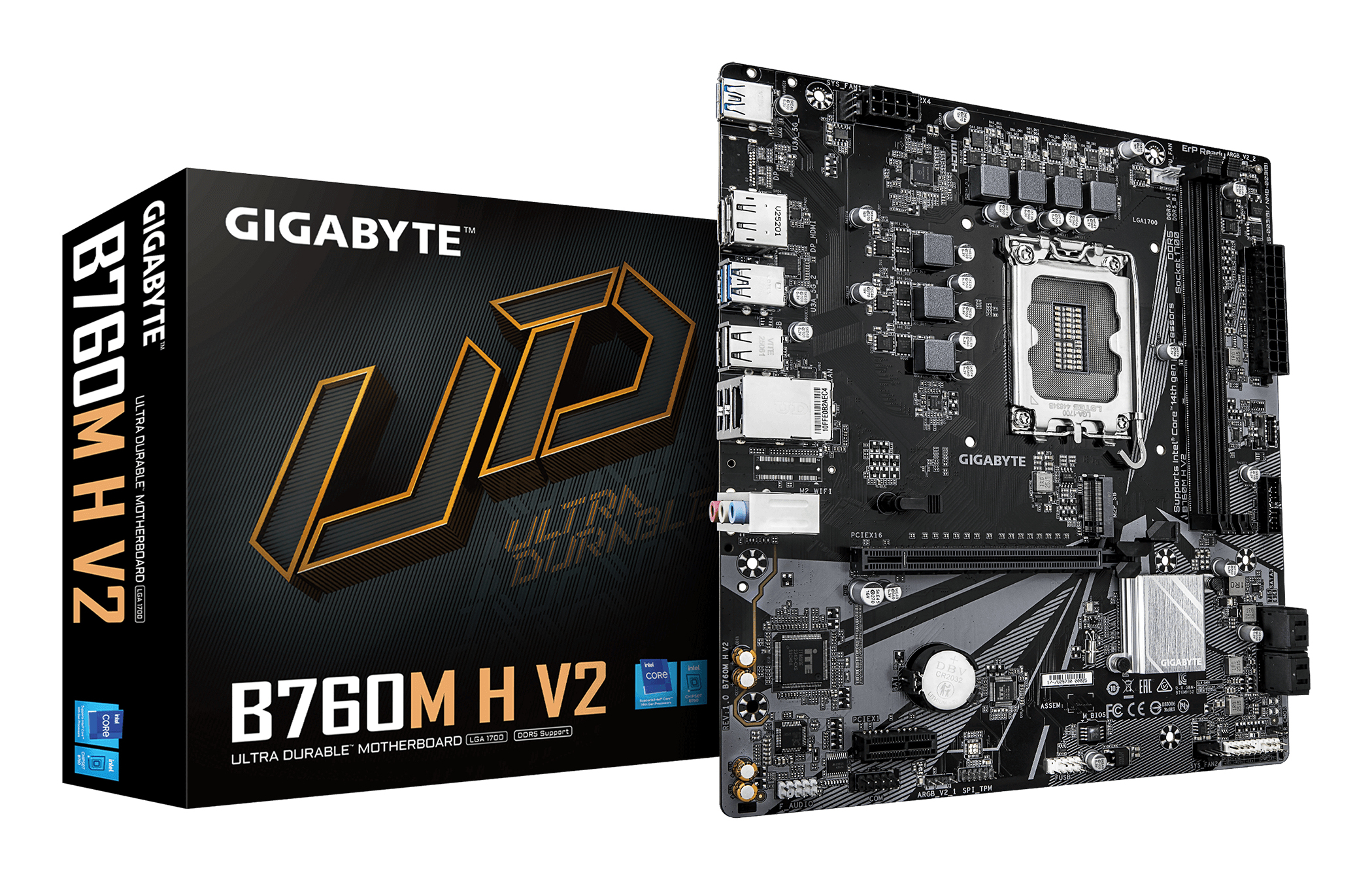 B760M H V2 Carte Mère - Prend en charge les processeurs Intel Core 14e génération, VRM numérique 5+1+1 phases, jusqu’à 8000MHz DDR5 (O.C.), 1xPCIe 4.0 M.2, LAN 1GbE, USB 3.2 Gen1