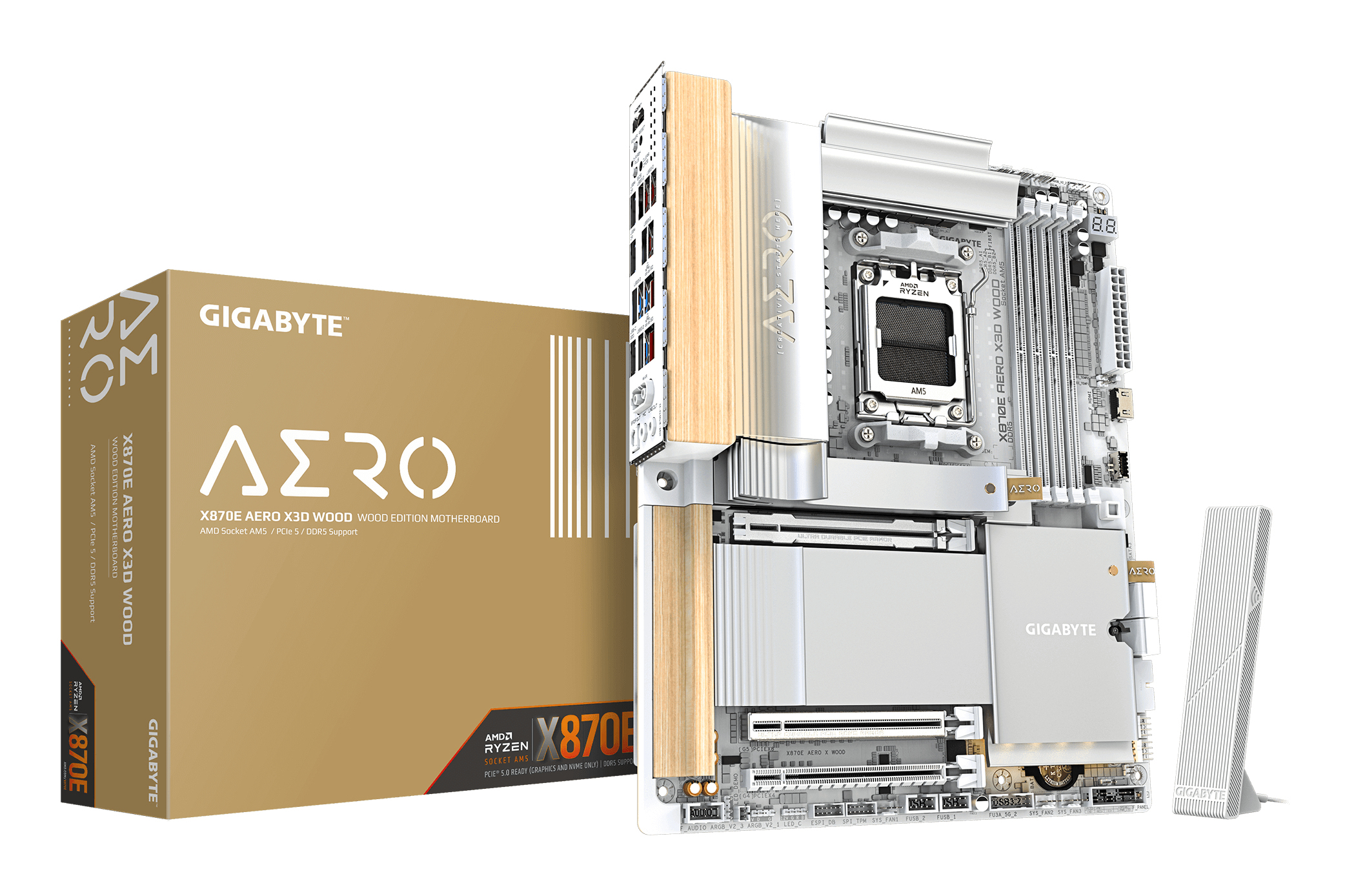 X870E AERO X3D WOOD Carte Mère - Prend en charge les processeurs AMD Ryzen 9000, VRM numérique 16+2+2 phases, jusqu’à 9000Hz DDR5 (O.C.), 2xPCIe 5.0 + 2xPCIe 4.0, Wi-Fi 7, LAN 5GbE, USB 4