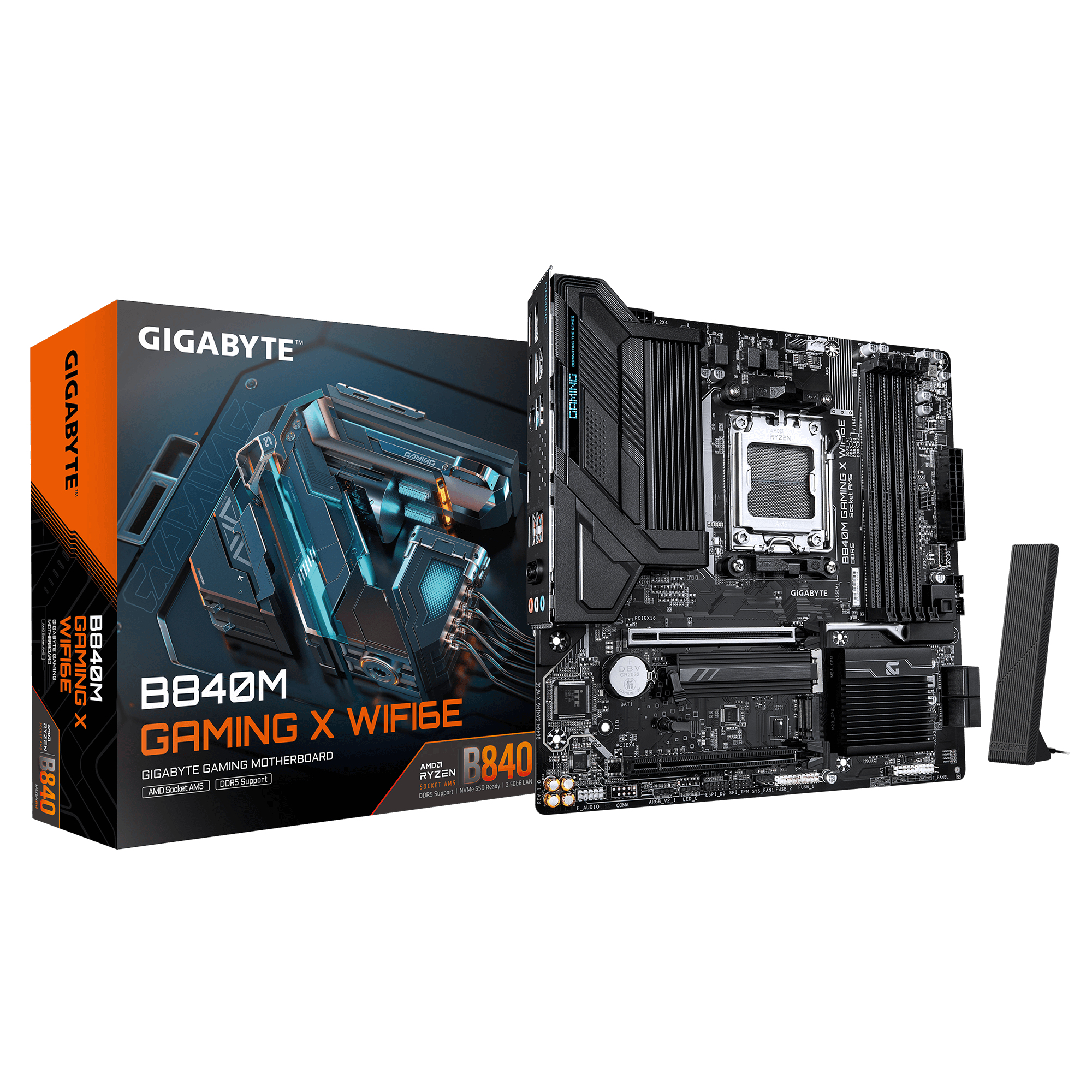 B840M GAMING X WIFI6E Carte Mère – Processeurs AMD Ryzen 9000, VRM 8+2+2 phases, jusqu’à 8200 MHz DDR5 (O.C.), 2× M.2 PCIe 4.0, Wi-Fi 6E, LAN 2,5 GbE, USB 3.2 Gen 1