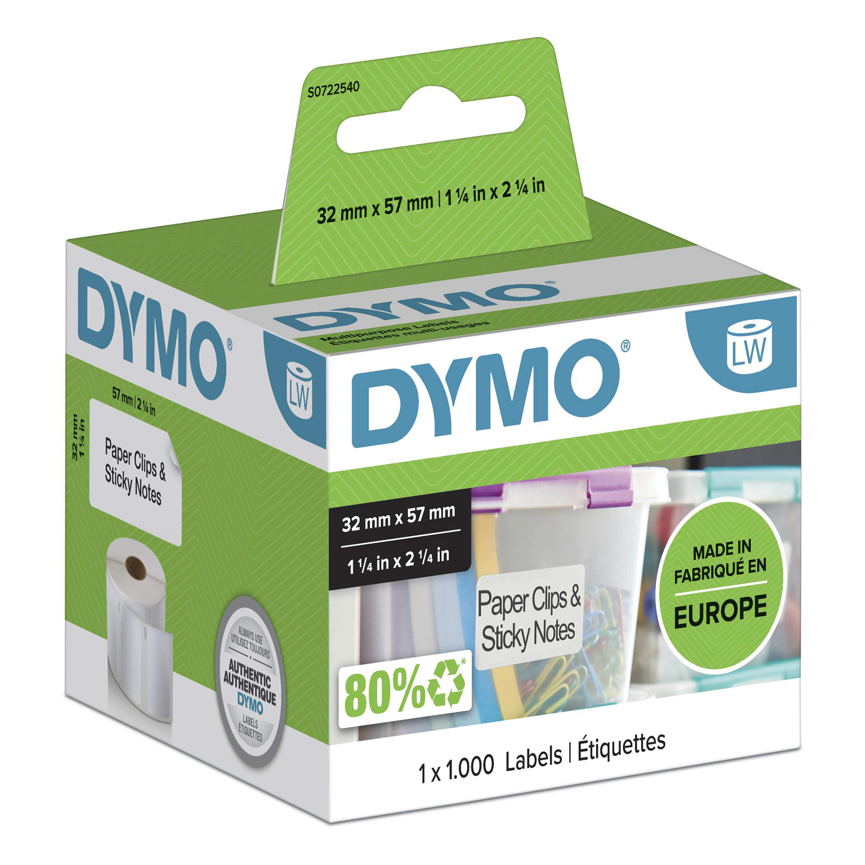 DYMO LW étiquettes autocollantes authentiques polyvalentes | 57 mm x 32 mm | rouleau de 1 000 étiquettes faciles à décoller | pour les étiqueteuses LabelWriter