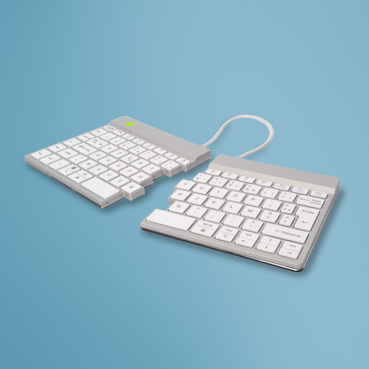 Clavier ergonomique R-Go Split Break avec logiciel de pause, clavier ergonomique divisé, AZERTY (FR), bluetooth, blanc