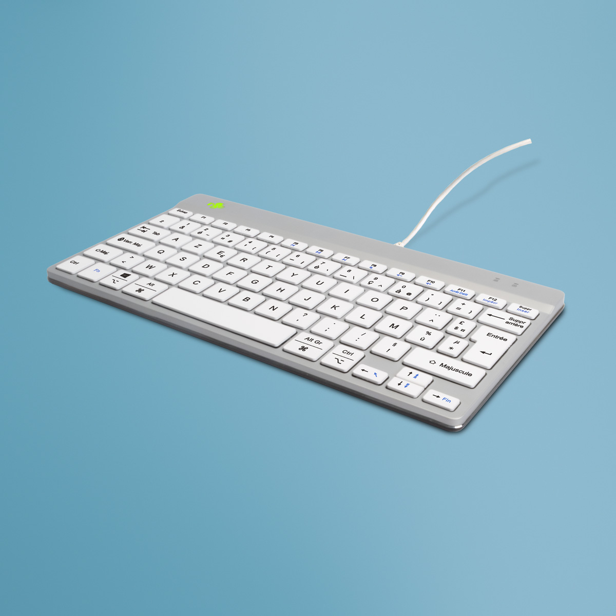 Clavier ergonomique R-Go Compact Break, clavier compact avec logiciel de pause,AZERTY (FR), Filaire, blanc