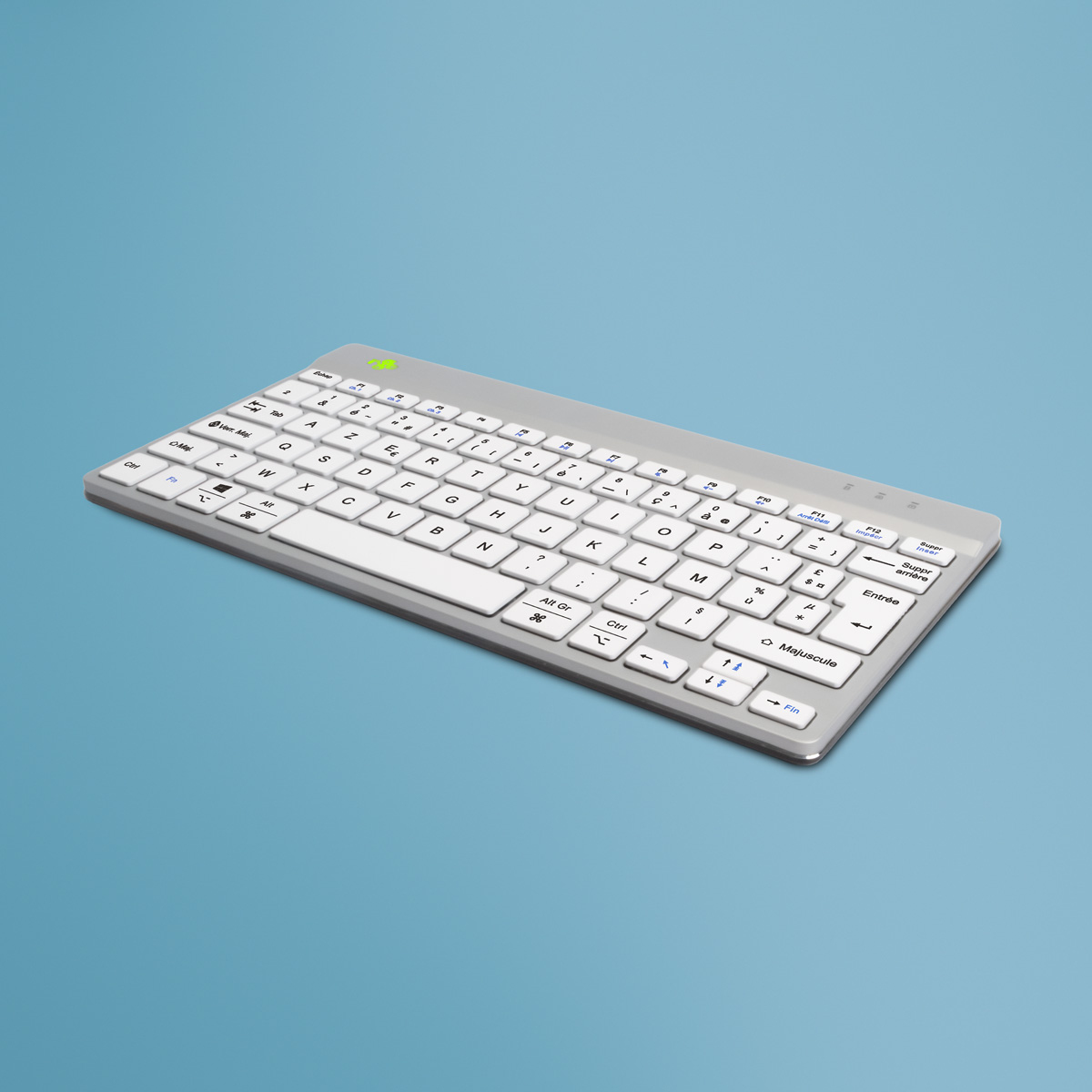 Clavier ergonomique R-Go Compact Break, clavier compact avec logiciel de pause,AZERTY (FR), Bluetooth, blanc
