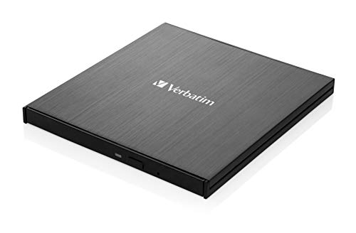 Verbatim Slimline Graveur CD DVD Externe I USB 3.2 Gen1 avec Connection USB-C, câble USB-C vers USB-A Inclus, Compact, Graveur DVD Externe, Lecteur CD Externe, Lecteur CD DVD Externe, Design Mince