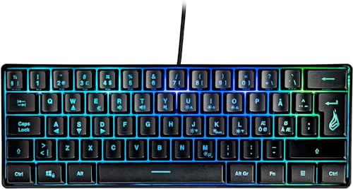 Surefire Kingpin X1 60 Clavier de Jeu Nordique pour Gaming multimédia Petit et Mobile, Clavier RVB avec éclairage, 25 Touches Anti-ghosting, Disposition scandinave QWERTY