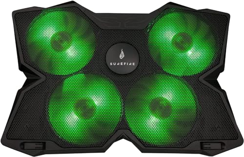SureFire Bora Gaming Laptop Cooling Pad - Support de Refroidissement pour Ordinateur Portable 12 -17 - Refroidisseur PC - Ventilateurs Max 1200 TR Min - Max 26 dBA - Vert I Powered by Verbatim