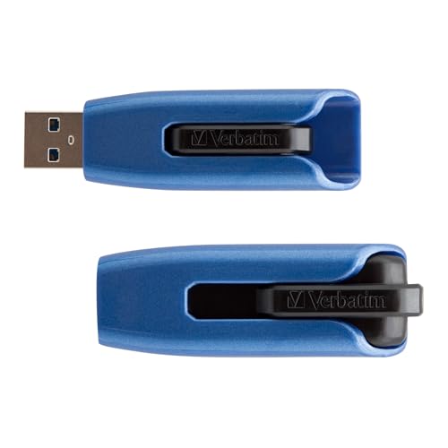 VERBATIM Clé USB Store 'n' Go V3 MAX I USB 3.2 Gen 1 I 128 Go I avec mécanisme coulissant I Interface SuperSpeed I Stockage externe pour ordinateurs portables, etc. I Bleu Noir