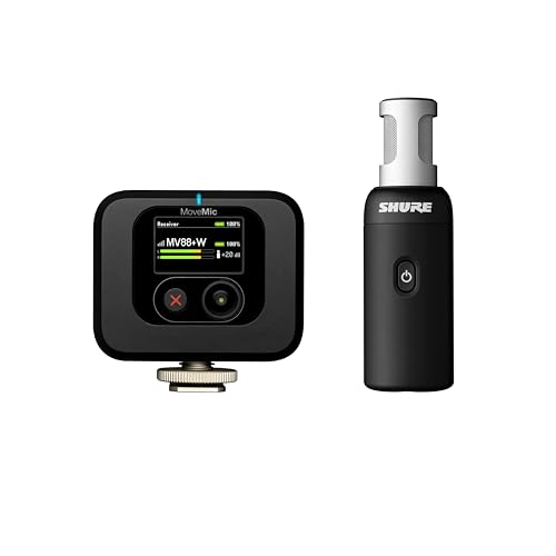 Shure MoveMic 88 Kit Micro Stereo sans Fil - Enregistreur Audio Professionnel pour Film Enregistrement sur Le Terrain, interviews, 4 directivités | Compatible avec iOS Android Via Les Applications