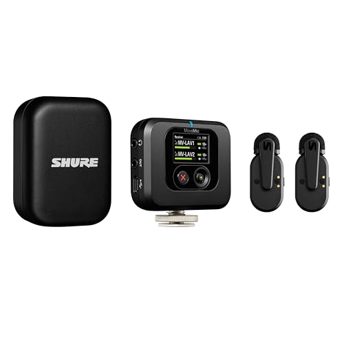 Shure MoveMic Two Kit - Pro Microphone Lavalier sans fil pour iPhone et Android, Bluetooth Mini Mic, 24 heures de charge, configuration rapide, IPX4, compact et portable Clip Lav (MV-TWO-KIT-Z6)