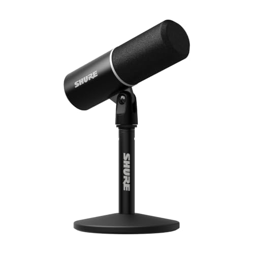 Microphone USB-C Shure MV6 pour le gaming et le streaming (Gen 2), noir | Microphone USB-C professionnel pour débutants, pour enregistrer, avec pied et câble, compatible avec les applications MOTIV