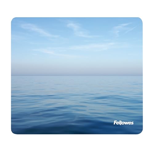 Fellowes Tapis de Souris recyclé Base en Caoutchouc antidérapante – Facile à Nettoyer – Fabriqué à partir de matériaux recyclés – Compatible Souris Optique et Laser – 228 x 203 x 2 mm – Océan Bleu