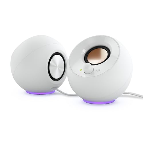 Creative Pebble SE Minimalist 2.0 Haut-parleurs PC alimentés par USB-C avec éclairage RVB, entrée auxiliaire de 3,5 mm, puissance RMS jusqu'à 4,4 W pour ordinateurs et ordinateurs portables (blanc)