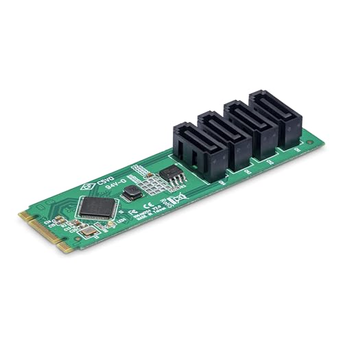 StarTech.COM Carte Adaptateur M.2 vers SATA à 4 Ports, Carte Extension M.2 PCIe 3.0 vers HDD SSD SATA, Windows macOS Linux