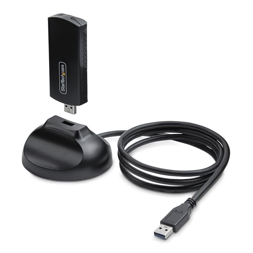 StarTech.com Clé USB WiFi 6E pour Ordinateur de Bureau Portable, Carte Réseau sans Fil avec Antenne Pliable, Dongle WiFi 6E pour PC, Adaptateur Wi-FI Compatible 802.11 b g n AC AX, Réseau 2.4 5 6 GHz