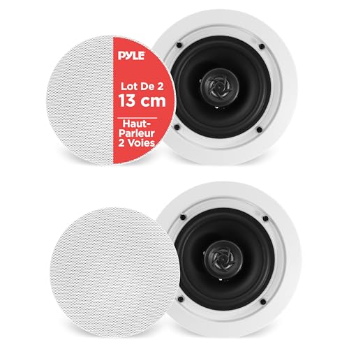 Pyle Enceintes Encastrables Plafond et Mur 13,34 cm 150 W – Paire de Haut-Parleurs 2 Voies avec Tweeter Polymère, Cône en Polypropylène, Design Flush pour Home Cinéma, Bureau et Cuisine