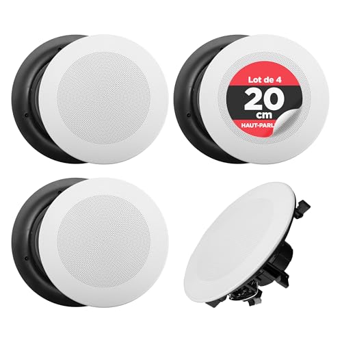 Pyle 4 Enceinte Bluetooth Plafond, Système d'Enceinte Plafond Murale 2 Voies, Connexions Rapides, Grilles Interchangeables Rondes Carrées, Amplificateur 4 Canaux, 250 Watt, Haut Parleur Bluetooth
