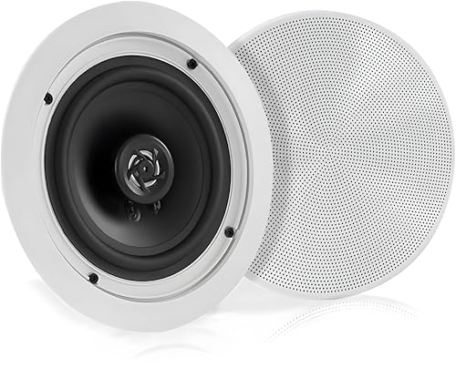 Pyle Enceintes Bluetooth 2 Voies à Encastrer 13,34 cm – Haut-Parleurs Mur Plafond avec Grilles Rondes Carrées Amovibles – Cône Polypropylène Tweeter Polymère – Son sans Fil Clair