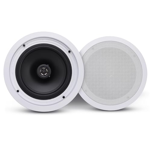 Pyle Système de Haut Parleur Plafond Bluetooth 20 cm-250 Watt - Enceinte Plafond Murale -Système Stéréo 2 Voies - Blanc- Enceinte Bluetooth