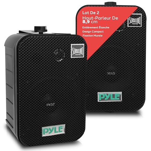 Pyle Système d’Enceinte Extérieur- Qualité Marine 2 Voies 300W -Woofer de 8,9 cm et Tweeter de 2,5 cm-Monture Universelle pour Mur Plafond-Utilisable dans la Piscine Terrasse Bateau