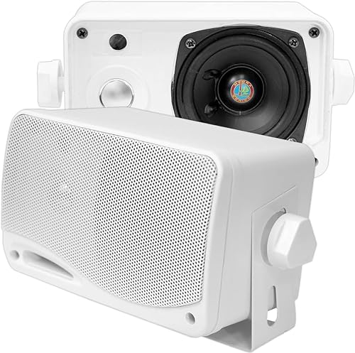 Pyle Enceinte d’Extérieur Étanche 200W, Enceinte Mural 3 voies Résistantes aux Intempéries, Haut Parleurs de Montage Marin,Utilisation à la Maison, Bateau,Bord de la Piscine, sur le Patio,Blanc