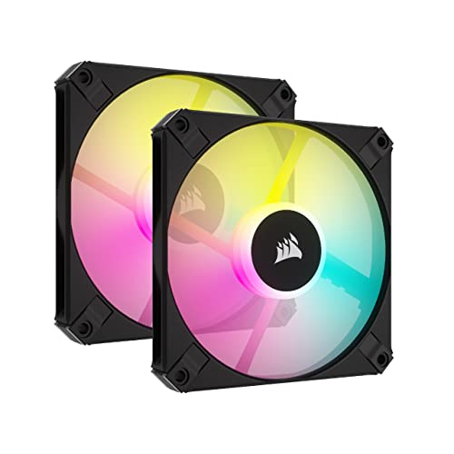 Corsair AF120 RGB SLIM, 120mm PWM Fluid Dynamic Bearing Fan Kit - Profil Fin Pour Les Boîtiers de Petite Taille - Jusqu'à 2000 RPM - 8 LED RGB Adressables - Dual Pack Avec Lighting Node CORE - Noir