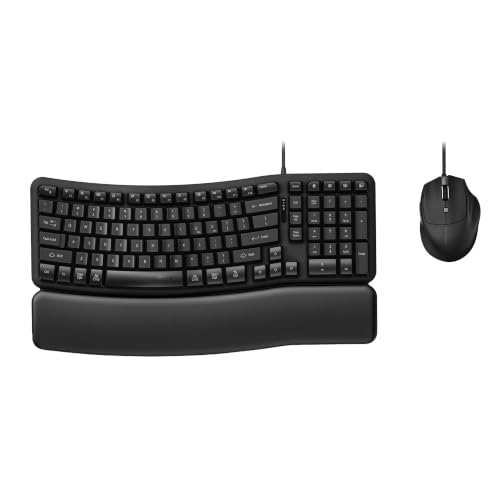 Kensington Pro Fit Ergo KM620-W Clavier et souris EQ filaire QWERTY, design ergonomique, connexion USB-C USB-A, touches programmables, disposition 1800 (K72509NA)