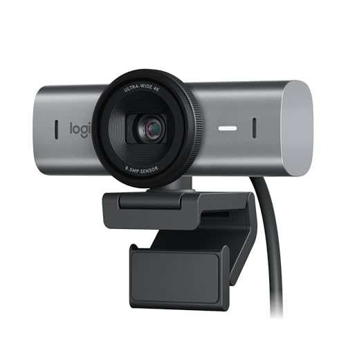 Logitech MX Brio Webcam Ultra HD 4K de Collaboration et de Streaming, 1080p à 60 fps, Double micros réduisant Le Bruit, Mode Show, USB-C, Couverture de Webcam, Fonctionne avec Microsoft Teams, Zoom