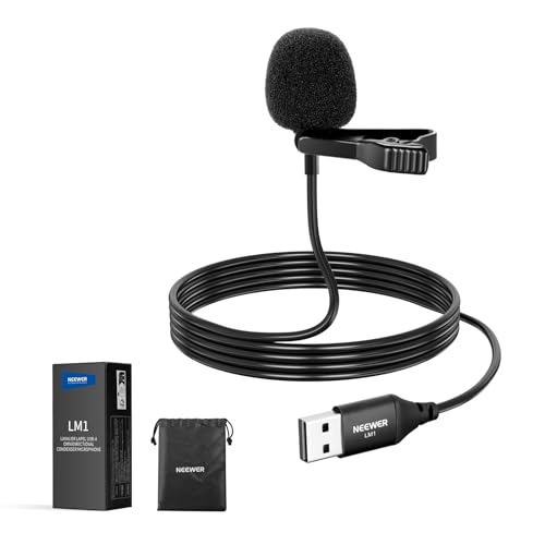 Neewer Micro-Cravate USB A, Plug Play, Mini Microphone Lavalier Omnidirectionnel à Pince, Cable 2m, USB 2.0 Mac PC Ordinateur Portable Windows Youtube Skype Podcast Gaming Vlog Vidéoconférence, LM1