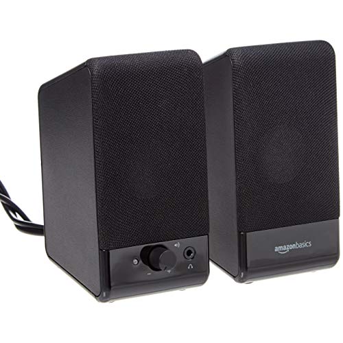 Amazon Basics Enceintes pour ordinateurs de bureau ou portables , Alimentation USB, lot de 1, Noir