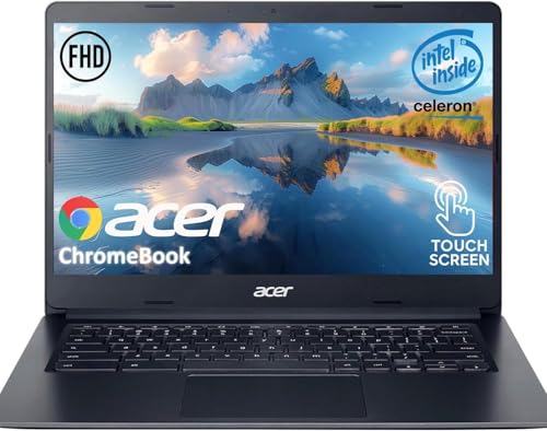 acer Chromebook Ordinateur Portable - 14 Pouces FHD - Écran Tactile IPS - 4Go LPDDR4 RAM - 64Go EMMC Stockage - Processeur Intel Celeron Dual-Core - Noir Anthracite - Autonomie 12.5 Heures - Webcam
