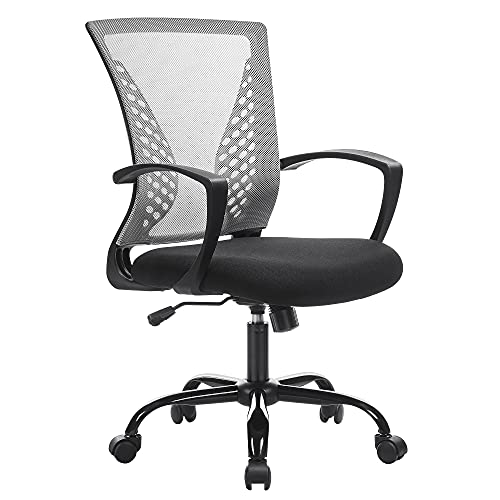 SONGMICS Fauteuil de Bureau en Toile, Chaise Ergonomique, Siège, pivotant, réglable en Hauteur, mécanisme d’Inclinaison, siège et Dossier en Toile Respirante, Bureau, Charge 120 kg, Gris OBN022G01