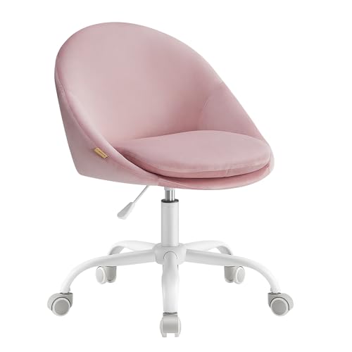SONGMICS Chaise de Bureau, Fauteuil Pivotant en Tissu Coton-Lin, Siège Confort, Rembourrage en Mousse, Réglable en Hauteur, pour Bureau, Chambre, Rose Bonbon OBG020P01