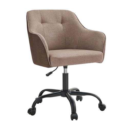 SONGMICS Chaise de Bureau, Fauteuil Ergonomique, Siège Pivotant, Réglable en Hauteur, Capacité 110 kg, Cadre en Acier, Tissu en Coton-Lin Respirant, pour Bureau, Chambre, Marron OBG019K01