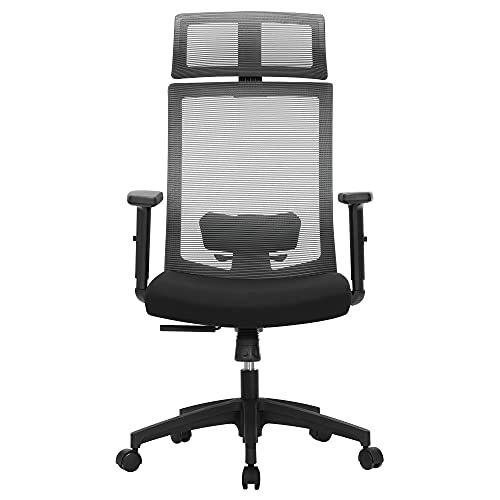 SONGMICS fauteuil de bureau, chaise de bureau en toile, siège ergonomique, pivotant à 360°, support lombaire réglable, appui-tête, accoudoirs, inclinaison du dossier jusqu’à 120°, gris OBN55BG