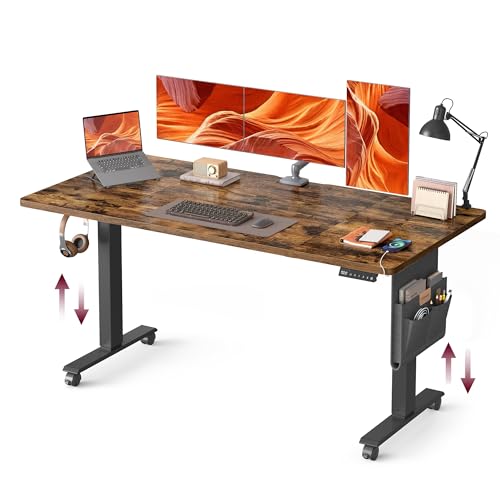VASAGLE Bureau Assis-Debout, Bureau Électrique Réglable en Hauteur, 70 x 160 x (72-120) cm, Réglage en Continu, Fonction Mémoire 4 Hauteurs, Marron Rustique LSD176X01V01
