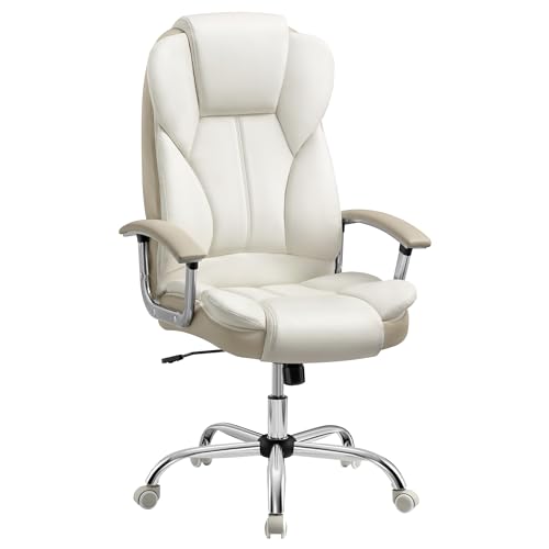 SONGMICS Chaise de Bureau, Fauteuil Gaming, Siège Ergonomique avec Accoudoirs, Réglable en Hauteur, Télétravail, Espace de Travail, Blanc Crème et Marron Caramel OBG057W01
