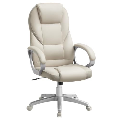 SONGMICS Chaise de Bureau Ergonomique, Fauteuil Gamer, Siège Gaming Pivotant, Hauteur Réglable, pour Bureau, Télétravail, avec Roulettes, Blanc Crème OBG022W01