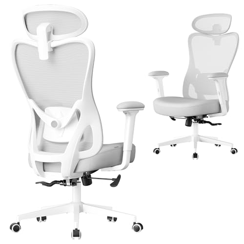 SONGMICS Chaise de Bureau Ergonomique, Fauteuil de Bureau, Appui-Tête et Soutien Lombaire Réglables, Supporte Jusqu’à 150 kg, Hauteur Réglable, Gris Tourterelle OBN066GD01