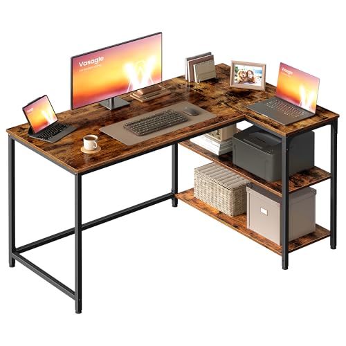 VASAGLE Bureau Gaming en L, Bureau avec Rangement, Étagères Réversibles à Hauteur Réglable, pour Domicile, 120 x 80 cm, Marron Rustique LWD136KD01