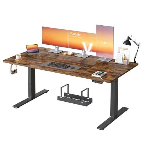 VASAGLE Bureau Électrique Réglable en Hauteur, 160 x 80 cm, avec Port USB-C, Support pour Multiprise, Rappel de Sédentarité, Fonction Mémoire 3 Hauteurs, Télétravail, Marron Rustique LSD146KD02