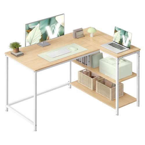 VASAGLE Bureau Gaming en L, avec Étagères, 110 x 80 cm