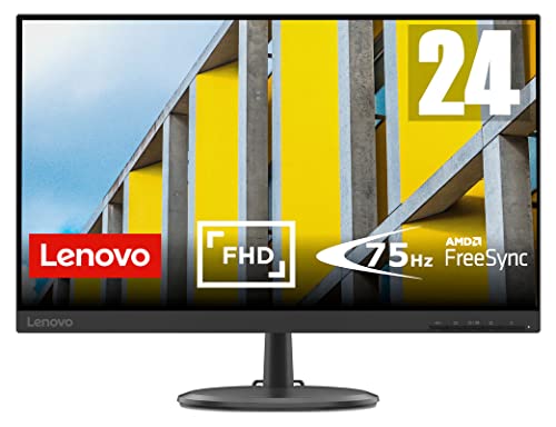 Lenovo D24-20 - Écran 23.8 FHD (VA, 75Hz, 4ms, HDMI VGA, Câble VGA, FreeSync) Inclinaison Réglable - Noir