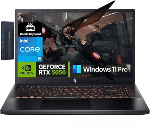acer Nitro V Ordinateur portable de jeu FHD IPS 165 Hz, Intel Core i5-13420H, GeForce RTX 5050, 32 Go de RAM 1 To SSD, Wi-Fi, webcam, clavier rétroéclairé, station d'accueil 128 Go 9H, Windows 11 Pro