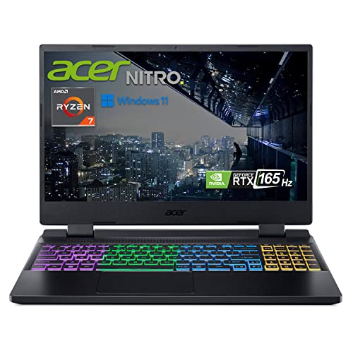 Acer Ordinateur portable de jeu Nitro 5 | AMD Ryzen 7 6800H | GeForce RTX 3070 Ti GPU | Écran IPS QHD 165 Hz de 15,6 po | 32 Go de RAM DDR5 | SSD PCIe de 1 To | Killer Wi-Fi 6 | Clavier rétroéclairé