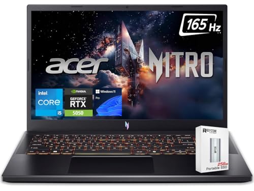 acer Ordinateur portable de jeu Nitro V 15, écran FHD 165 Hz de 15,6 po, 13e Intel 8-Core i5-13420H ( Intel i7-1260P), NVIDIA GeForce RTX 5050 8 Go GDDR7, Ko rétroéclairé, Win11 Pro, W PSD 256 Go (16