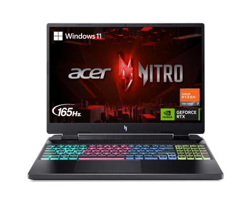 acer Nitro 16 Ordinateur portable de jeu | Processeur AMD Ryzen 7 7840HS OctaCore | GPU pour ordinateur portable NVIDIA GeForce RTX 4050 | Écran IPS WUXGA 165 Hz | 16 Go DDR5 | 1 To Gen 4 SSD | WiFi