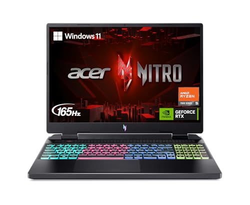 Acer Nitro 16 Ordinateur portable de jeu | CPU hexagonal AMD Ryzen 5 7640HS | GPU NVIDIA GeForce RTX 4050 pour ordinateur portable | Affichage WUXGA 165 Hz IPS 16 pouces | 8 Go DDR5 | SSD Gen 4 512 Go