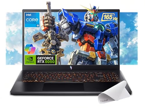 acer Nitro V Ordinateur portable de jeu FHD IPS 165 Hz, Intel Core i5-13420H, NVIDIA GeForce RTX 5050 avec 8 Go de RAM GDDR7, Win11H, avec tapis de souris (16 Go de RAM, 512 Go de SSD PCIe)