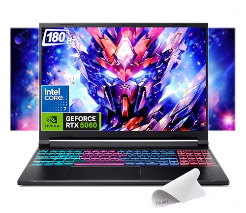 acer Nitro V 16S Ordinateur portable de jeu WUXGA IPS 180 Hz, processeur Intel Core 7 240H, NVIDIA GeForce RTX 5060 avec 8 Go GDDR7 VRAM, avec tapis de souris (16 Go de RAM | SSD PCIe 1 To, Win11 Pro)